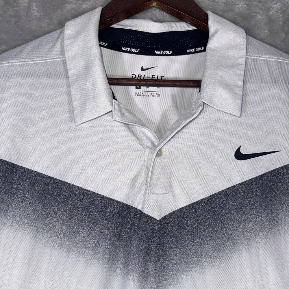 Nike Golf‎ Dri-Fit Polo Chevron Print Light Gray Men's Size X-Large - Picture 1 of 7